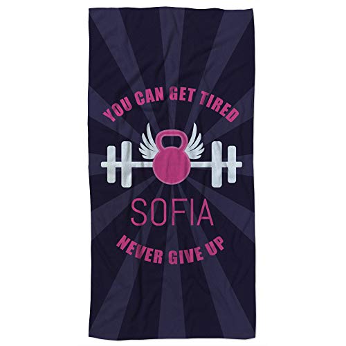 LolaPix Toalla Ducha Microfibra Personalizada. Toalla de Gimnasio, Deporte, Ducha, Playa. Superabsorvente y antibacteriana. 50x100cm. NIVER Give UP - Lila