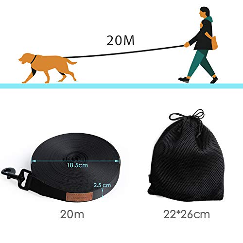 Looxmeer Correa de Adiestramiento para Perros, 5m / 10m / 15m / 20m / 25m / 30m Correa Perro Larga, Cuerda para Perros Manos Libres, Correa Resistente Fuerte para Camping Paseo, Negro