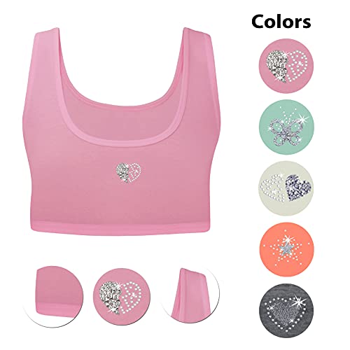 LOREZA ® Sujetadores para Chicas - algodón - Strass/Spangle/Correas Finas - Deporte - Juego de 5-8-9 años