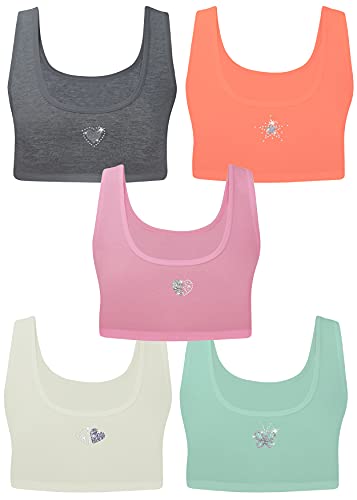 LOREZA ® Sujetadores para Chicas - algodón - Strass/Spangle/Correas Finas - Deporte - Juego de 5-8-9 años