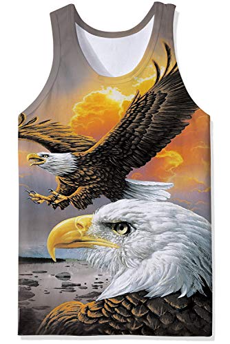 Loveternal Hombre Alas águila Camiseta sin Mangas 3D Impresión Novedad Casual Gráfico Gimnasio T-Shirt XL