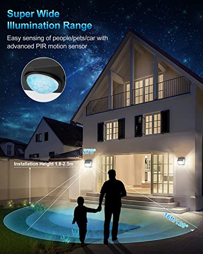 Luz Solar Exterior [6 Paquete/3 Modes] SEZAC 270° Súper Brillante Focos Led Exterior Solares con Sensor de Movimiento, IP65 Luces Solares Led Exterior para Jardin, Garajes, Caminos, Puertas Delanteras