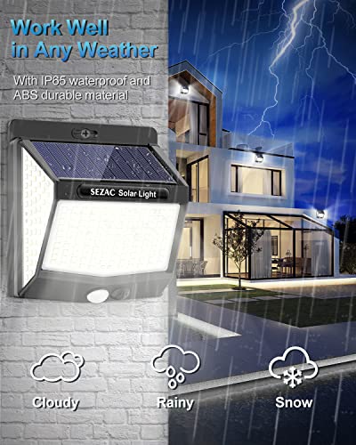 Luz Solar Exterior [6 Paquete/3 Modes] SEZAC 270° Súper Brillante Focos Led Exterior Solares con Sensor de Movimiento, IP65 Luces Solares Led Exterior para Jardin, Garajes, Caminos, Puertas Delanteras