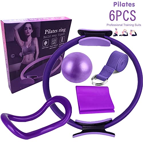 LYEAA Juego de anillos de pilates, kit de iniciación de yoga con mini bola de ejercicio, anillo de pilates y banda de resistencia de pilates y banda elástica de yoga para fitness, pilates (púrpura)