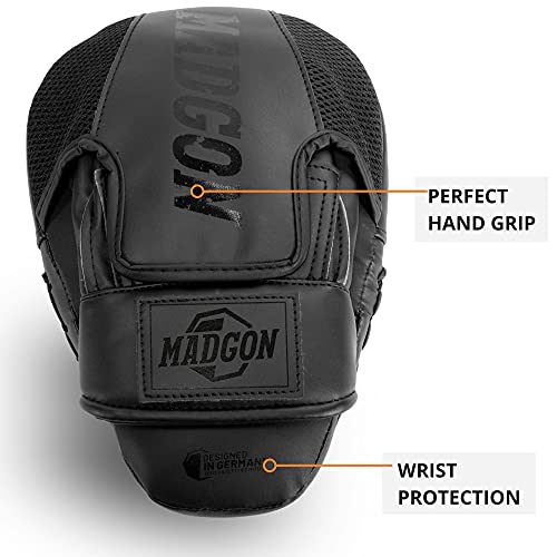 MADGON Manoplas de Boxeo y Artes Marciales con Acolchado de Ideal para Absorción Óptima de Impactos – Guantes de Boxeo para Artes Marciales, Kick Boxing, Boxeo en Casa - 1 Par - Bolsa Incluida