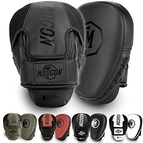 MADGON Manoplas de Boxeo y Artes Marciales con Acolchado de Ideal para Absorción Óptima de Impactos – Guantes de Boxeo para Artes Marciales, Kick Boxing, Boxeo en Casa - 1 Par - Bolsa Incluida