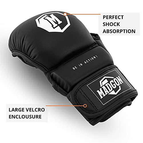 MADGON MMA Guantes de Sparring Hechos con Materiales Ideales – Guantes de Boxeo con Acolchado Extra – Guantes MMA, Combate, Boxeo, Kick Boxing – Guantes para Artes Marciales con Bolsa