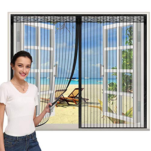 Magnetica Corredera Cortina 180x220cm, Mosquitera Puertas, Cierre automático Adsorción magnética Circulacion de Aire, para Ventana Correderas, Negro