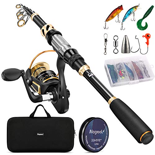 Magreel Caña y Carrete Combos de Pesca, Vara de Pescar Telescópica Sedales Anzuelos Cebos Señuelos Bolsa para Spinning Spincast Baitcasting Lanzado Surf Fishing Aparejos Accesorios de Pesca