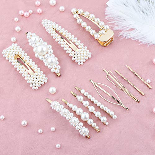 Makone Pinzas Horquillas Perlas Pelo Mujeres Artificiales Resina Acrílica Clips, Perlas Pinzas Para el Cabellola Fiesta de Bodas de la Novia de Dama de Niña Accesorios (12 PCS)