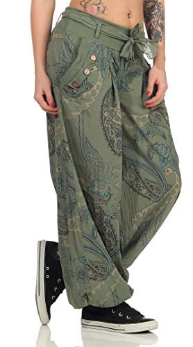 Malito Mujer Pantalón Estampado Yoga Pantalón-Anchos 3485 (Adecuado de la Talla 36 hasta 44, Oliva)