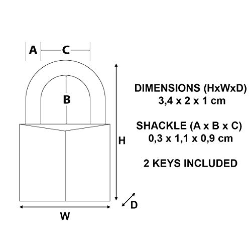 Master Lock 120EURD Candado Pequeño de Ancho con Cuerpo de Latón Macizo, Dorado, 3.4 x 2 x 1 cm