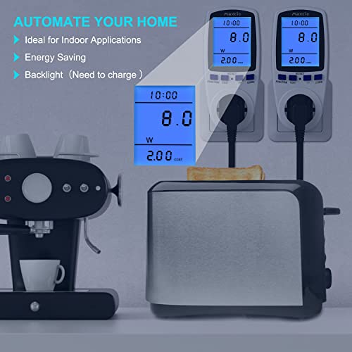 Maxcio Medidor de Consumo de Energía, Monitor de Electricidad Recargable con Pantalla LCD Retroiluminada, 7 Modos Medidor de Consumo Electrico con Protección contra Sobrecarga, Costo de Electricidad