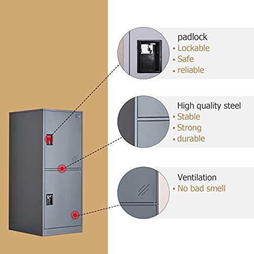 MECOLOR Armario pequeño vertical de un solo nivel con cierre de candado, 2 o 3 compartimentos de almacenamiento para empleados, hogar, oficina, escuela, niños (blanco completo, P2V) (gris, P2V)