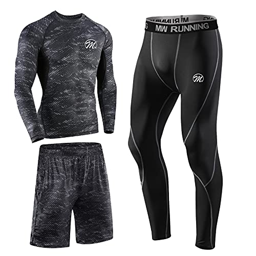 MEETEU Compresión Ropa Deportiva Baselayer Hombre, Secado Rápido Camiseta de Compresion，Gym Pantalones Corto Leggings Short para Running Fitness