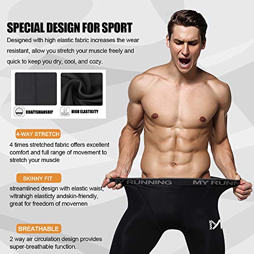 MEETYOO Leggings Hombre, Compresión Secado Rápido Pantalones Deporte Mallas Largas para Running Fitness Yoga, Negro-1, L