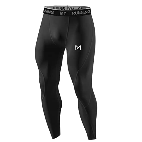 MEETYOO Leggings Hombre, Compresión Secado Rápido Pantalones Deporte Mallas Largas para Running Fitness Yoga, Negro-1, L