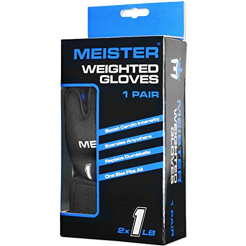 Meister Elite - Guantes de neopreno con peso para manos cardiovasculares y pesadas, 1 lb x 2, color negro y azul