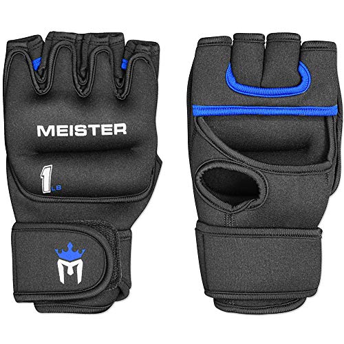 Meister Elite - Guantes de neopreno con peso para manos cardiovasculares y pesadas, 1 lb x 2, color negro y azul