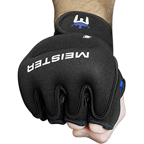 Meister Elite - Guantes de neopreno con peso para manos cardiovasculares y pesadas, 1 lb x 2, color negro y azul