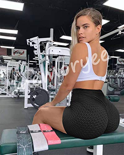 Memoryee Mujeres Leggings Pantalones Cortos de Yoga de Cintura Alta Plisados con Panal de Abeja para Gimnasio Levantamiento de glúteos Calientes Ejercicio Control Mallas/Black/S