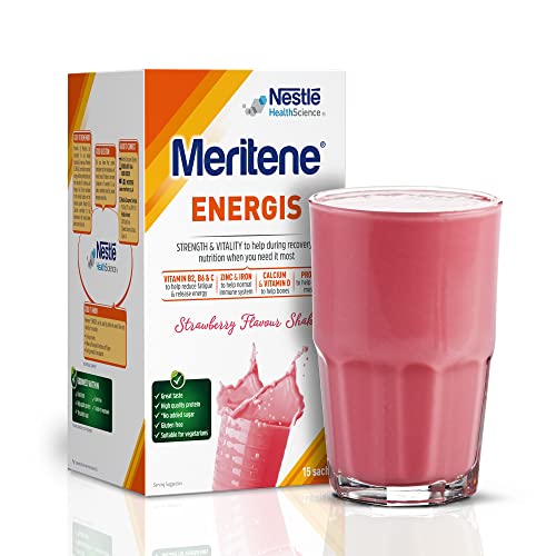 Meritene® FUERZA Y VITALIDAD - Suplementa tu nutrición y mantén tu sistema inmune con vitaminas, minerales y proteínas - Batido de Fresa - Estuche (15 sobres de 30g)