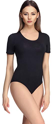 Merry Style Body Maillot Leotardo de Manga Corta Mujer MS10-282 (Negro, S)