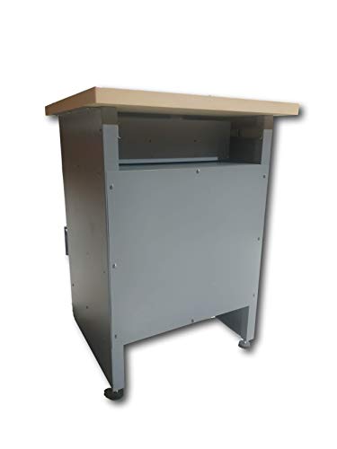 METALLMOBELL- MB005. Banco de Trabajo de 60x60x84Cm, ideal para Taller, Garaje o Desván, con 4 cajones amplios y tablero de madera de 3 Cm, ideal para organizar tu Herramienta (GRIS/NEGRO)