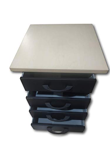 METALLMOBELL- MB005. Banco de Trabajo de 60x60x84Cm, ideal para Taller, Garaje o Desván, con 4 cajones amplios y tablero de madera de 3 Cm, ideal para organizar tu Herramienta (GRIS/NEGRO)