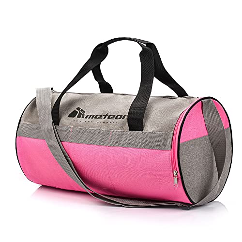 meteor Bolsa Deporte Viaje Gimnasio con Compartimento Separado para Zapatos Duffle Bag para Hombre Mujer Ultraligera Plegable Bolsa Deportiva 25 L Yoga Bolsa Fin de Semana (Gris/Rosa, 25 L)