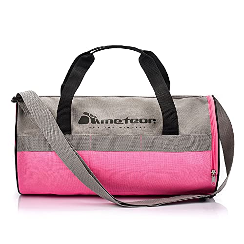 meteor Bolsa Deporte Viaje Gimnasio con Compartimento Separado para Zapatos Duffle Bag para Hombre Mujer Ultraligera Plegable Bolsa Deportiva 25 L Yoga Bolsa Fin de Semana (Gris/Rosa, 25 L)