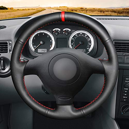 MEWANT Funda de volante para Golf 4 (IV) 1997-2004/ para Passat B5 1997-2002/ para Passat Variant 1997-2004/Polo 1999-2001/Bora 1998-2005/Sharan 2005/Seat Leon MK1/Toledo/Skoda Fabia 1