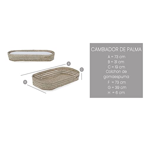 MIMUSELINA cambiador bebé cesto de palma natural con colchón y funda de muselina. Cambiador sobremesa bebé de diseño. Decoración mimbre. Cambio pañal bebé. (Muselina blanca)