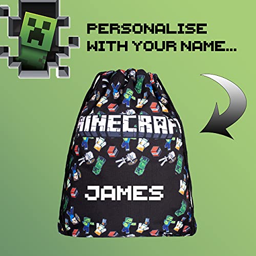 Minecraft - Bolsas con Cierre de Cordón Mundo Excelente Mochila Escolar, Bolsa de Gimnasio y Kit de Educación Física - Mercancía Oficial Bolsa de Gimnasio Personalizada