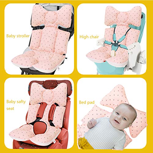 Miracle Baby Cojín Carro Bebe,Colchoneta Silla Paseo Universal,Colchoneta Silla Paseo Transpirable 100% Algodón,Colchoneta Silla Bebe Uso de Doble Cara para Bebe,70 * 38cm，Cruz rosa