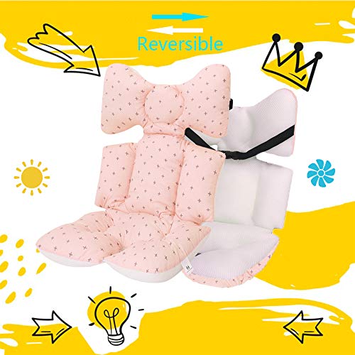 Miracle Baby Cojín Carro Bebe,Colchoneta Silla Paseo Universal,Colchoneta Silla Paseo Transpirable 100% Algodón,Colchoneta Silla Bebe Uso de Doble Cara para Bebe,70 * 38cm，Cruz rosa