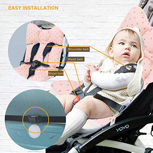 Miracle Baby Cojín Carro Bebe,Colchoneta Silla Paseo Universal,Colchoneta Silla Paseo Transpirable 100% Algodón,Colchoneta Silla Bebe Uso de Doble Cara para Bebe,70 * 38cm，Cruz rosa