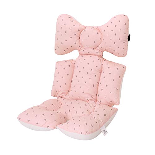 Miracle Baby Cojín Carro Bebe,Colchoneta Silla Paseo Universal,Colchoneta Silla Paseo Transpirable 100% Algodón,Colchoneta Silla Bebe Uso de Doble Cara para Bebe,70 * 38cm，Cruz rosa