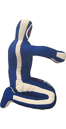 MMA Dummy Judo Punching UNFILLED Bag - Sitting Position Hands On Front Grappling Dummy (Canvas-Blue Large 70") (Blue Canvas, 70")