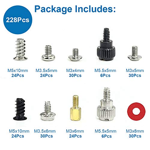 MMOBIEL 228Pcs PC Screw Standoff Set Kit para la caja de la computadora Disco duro Refrigerador de la placa madre Tarjetas gráficas del ventilador