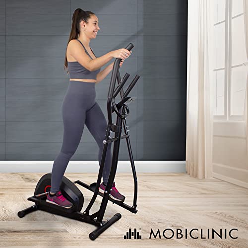 Mobiclinic, Bicicleta elíptica, 8 Niveles de Resistencia, Pantalla LCD, hasta 100 Kgs, Modelo Atlas, Agarre Acolchado, Pedales Antideslizantes, Rueda de Resistencia 4Kgs, Fitness en casa