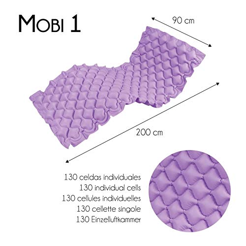 Mobiclinic, Colchón antiescaras de Aire alternante, Modelo Mobi 1, con Motor compresor, PVC médico ignífugo, Marca Española, para escaras de Grado I, 200 x 90 x 7, 130 Celdas, Color Lila