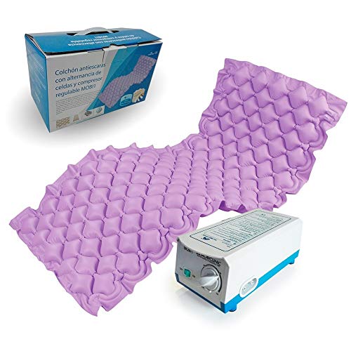 Mobiclinic, Colchón antiescaras de Aire alternante, Modelo Mobi 1, con Motor compresor, PVC médico ignífugo, Marca Española, para escaras de Grado I, 200 x 90 x 7, 130 Celdas, Color Lila