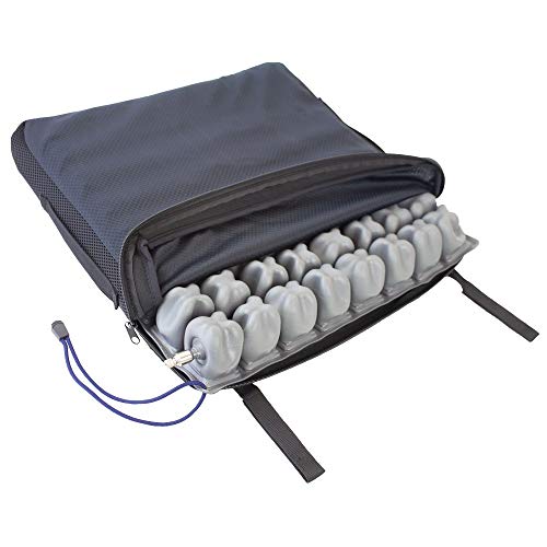 Mobiclinic Q-AIR, Cojín antiescaras de aire, para silla de ruedas, Prevención de llagas en la piel, Se adapta al cuerpo, Facilita la circulación sanguínea, 1 válvula, 40x40x6 cm