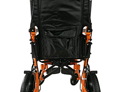 Mobiclinic, Silla de ruedas ortopédica, Modelo Pirámide, Aluminio, Plegable, Freno en manetas, Marca Española, Asiento de 46 cm, Para minusválidos, Reposapiés, Reposabrazos, color naranja