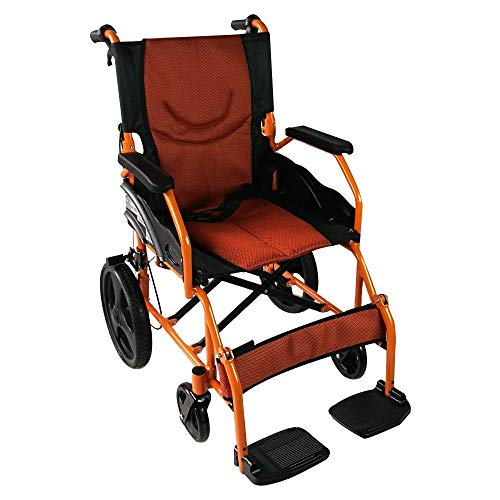 Mobiclinic, Silla de ruedas ortopédica, Modelo Pirámide, Aluminio, Plegable, Freno en manetas, Marca Española, Asiento de 46 cm, Para minusválidos, Reposapiés, Reposabrazos, color naranja