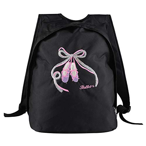 Mochila de baile de ballet para niñas Estudiantes Mochila de gimnasio Mochila de hombro de deportes con cremallera Bolsa de baile de bailarina Bolsa de hombro para niños (negro)