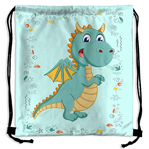 Mochila Saco Infantil Personalizada con Nombre. Regalo Personalizado para niño y niña. Mochila de Cuerdas. Vuelta al Cole. Varios Diseños. DRAGÓN