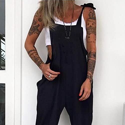 Monos de Vestir Mujer Elegantes Retro Pantalones Punk Monos Peto Sueltos Mono Estampado Pantalones Piratas Color sólido Monos Largos Casual Monos de Tirantes Negro