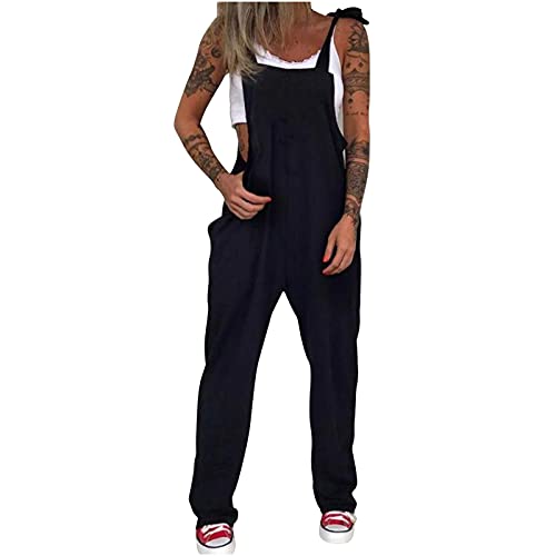 Monos de Vestir Mujer Elegantes Retro Pantalones Punk Monos Peto Sueltos Mono Estampado Pantalones Piratas Color sólido Monos Largos Casual Monos de Tirantes Negro